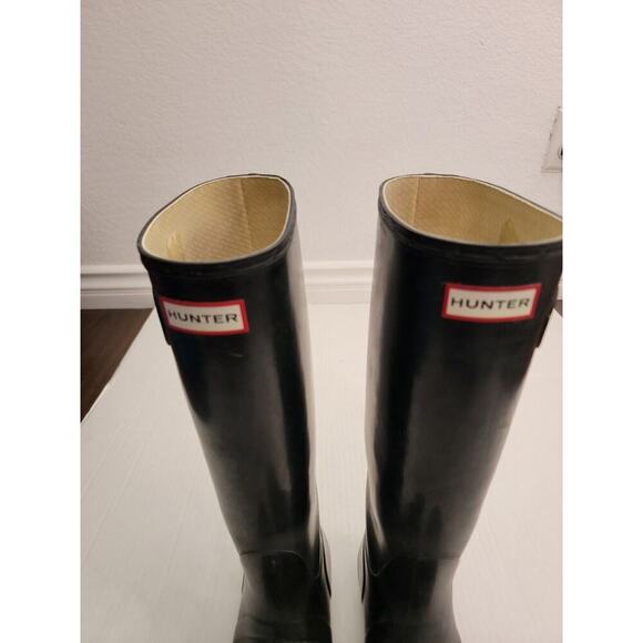 Hunter Boots Womens Size 10F Classic Original Tall Rain Black Gloss Wellies - Picture 4 of 12